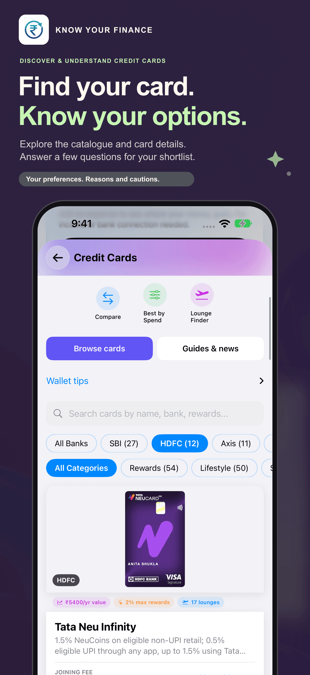 Version 2.2 card catalogue with bank filters and discovery tools
