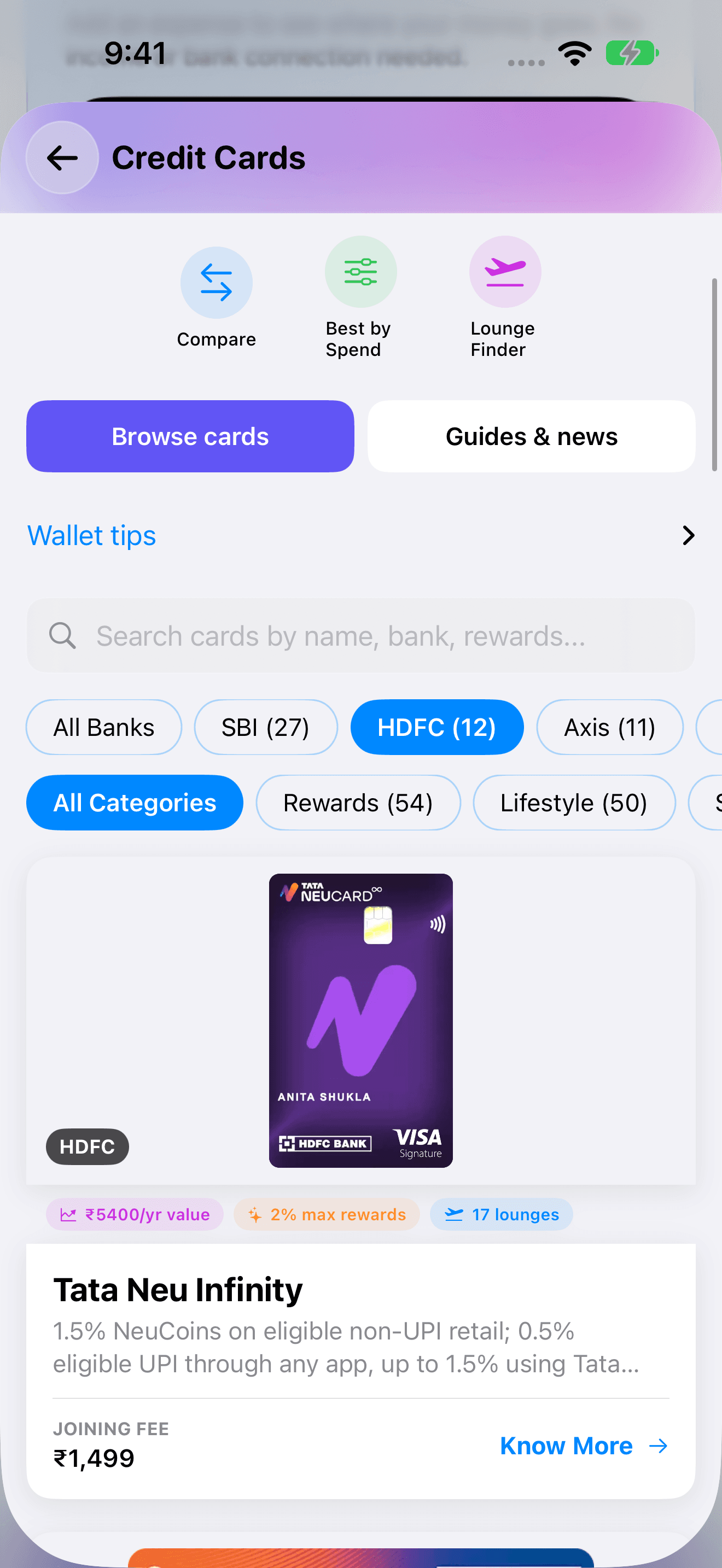 2.2 card catalogue with HDFC filter and discovery tools